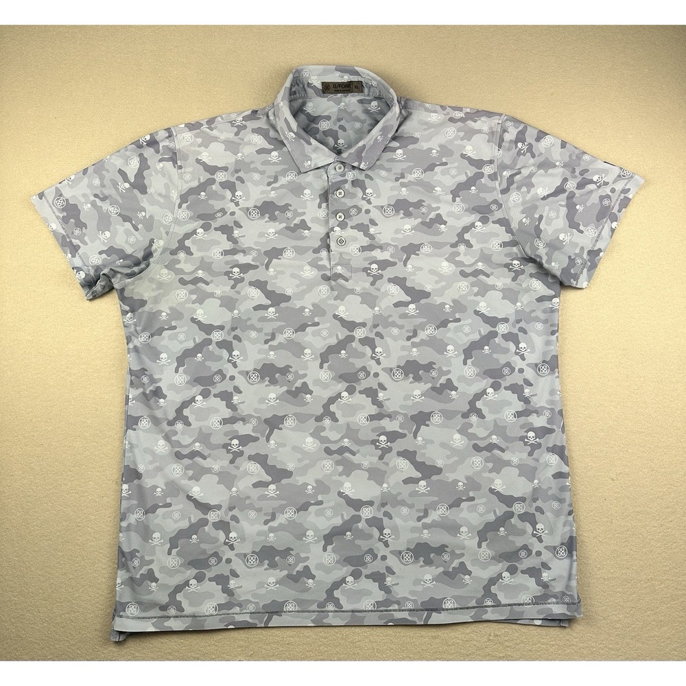 G/Fore Camo TECH Polo Shirt Mens XL Blue Skulls Golf Performance Embroidered